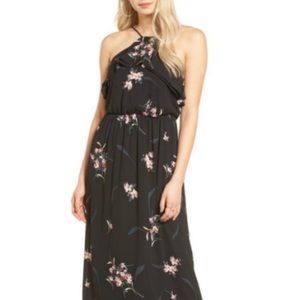 NWT- LUSH Black Floral Maxi Halter Dress- MEDIUM